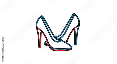 Elegant White High Heels with Blue and Red Trim - Fashion Footwear Icon