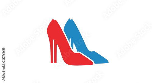 Red and Blue High Heel Shoes Icon Isolated on White Background