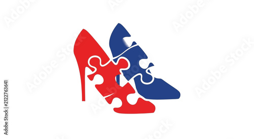 Red and Blue Puzzle High Heels - Fashion Solution Concept