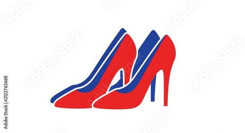 Red and Blue High Heels Pair Isolated on White Background