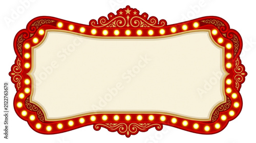 Bild auf Leinwand Ornate vintage marquee sign border with glowing light bulbs and blank central sp