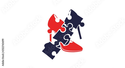 Red Shoe Puzzle Pieces, Fashion Solution Concept