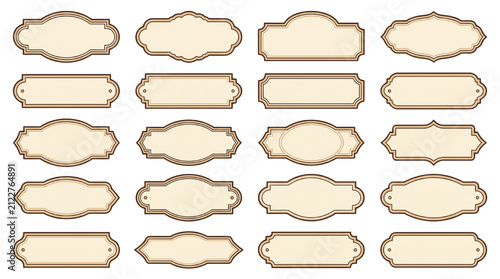 A collection of decorative, vintage-style labels and banners with ornate borders, perfect for graphic design and crafting projects