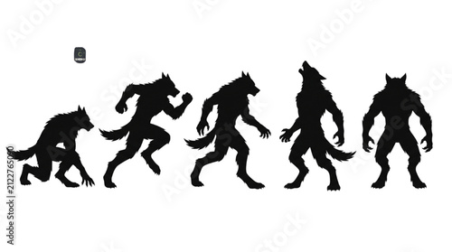 Fotografie Silhouettes of werewolves in different poses, showcasing creeping, running, stan