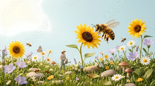 Tiny Bees & Flowers