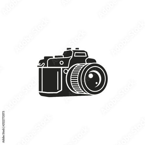 Professional DSLR digital camera silhouette icon.