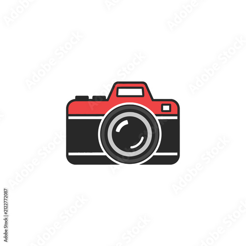 Professional DSLR camera icon in red and black.