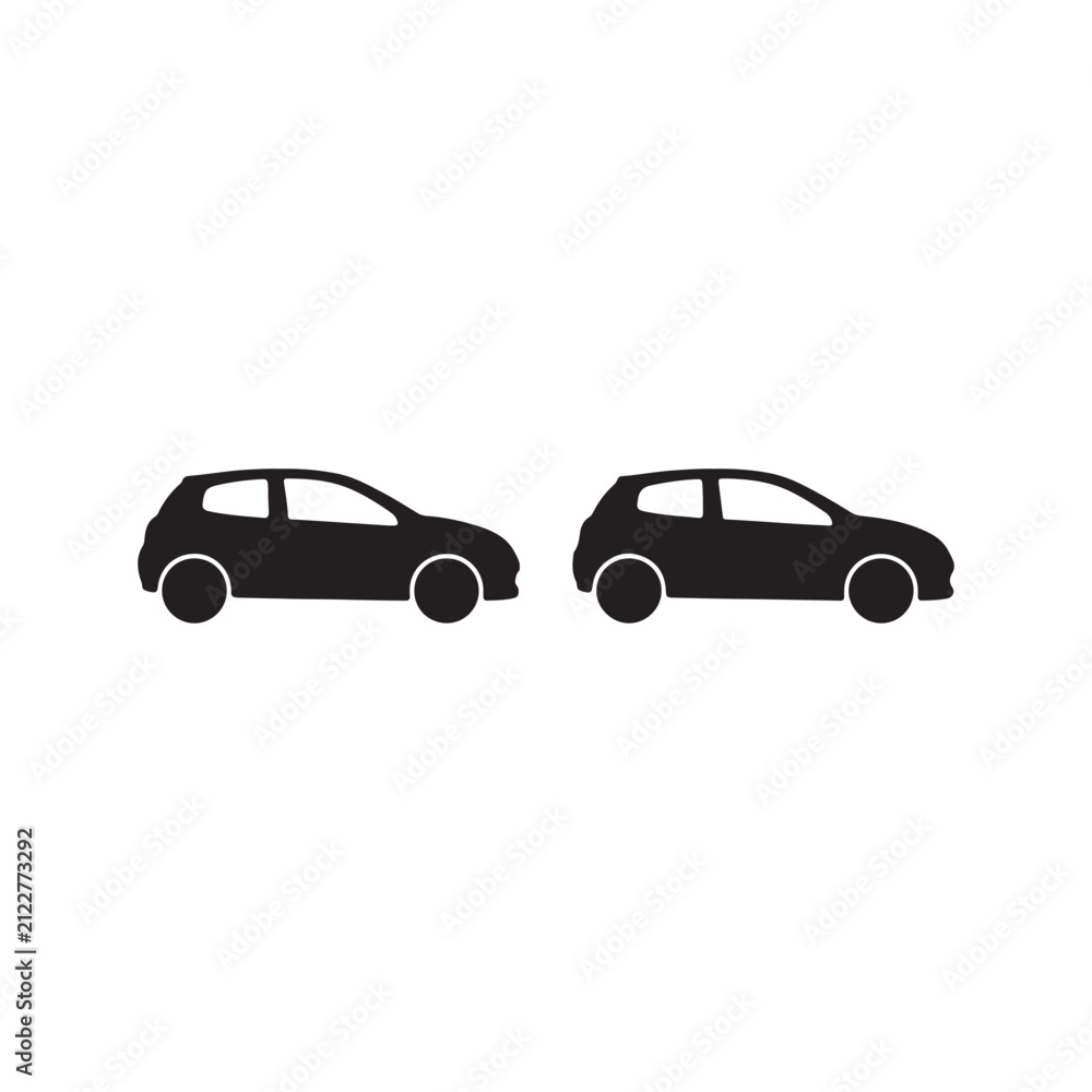 Fototapeta premium Modern Hatchback Car Black Silhouette Vector Set Side View Icons