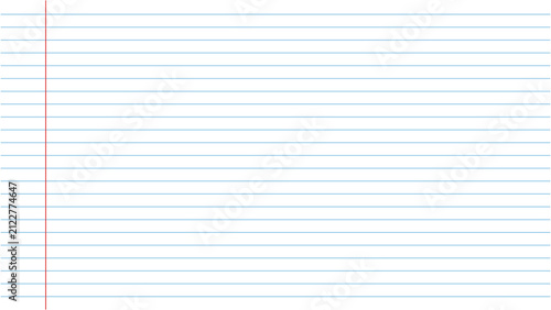 Blank lined notebook page template featuring horizontal blue lines with a vertical red margin line with displays clean white left side surface copy space stationerysupplies PNG