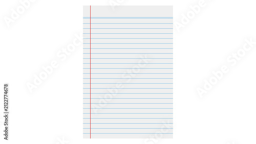 Blank lined notebook page with vertical red margin line for academic writing with presented against plain white background PNG