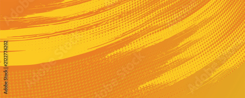 Vibrant Orange Abstract Grunge Background with Halftone and Dynamic Brush Strokes