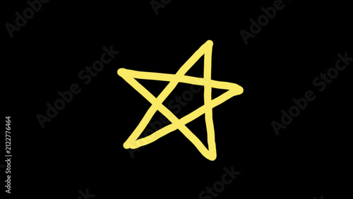 Hand drawn yellow star doodle vector icon isolated on black background