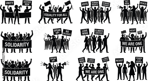 Protest Crowd Silhouette Vector Set for Unity Equality Human Rights and Social Justice Campaigns