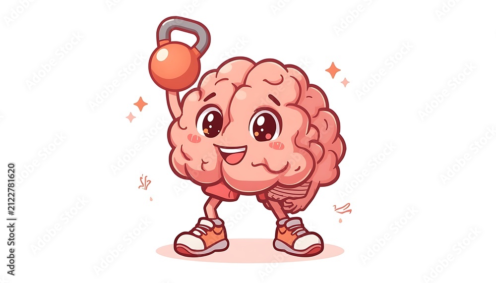 Fototapeta premium Cute animated brain mascot with colorful gradient. Playful character promoting mental health and creativity.