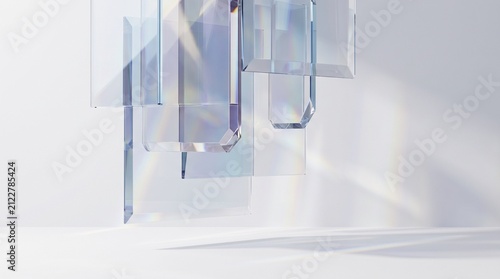 Luxury Crystal Prism Light Background with Transparent Glass Geometry and Rainbow Refractions