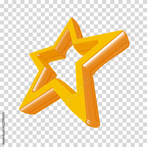 Modern 3D golden outline five-point star icon isolated on a transparent background. Glossy premium symbol for favorite, award, web design, mobile applications and digital interfaces.