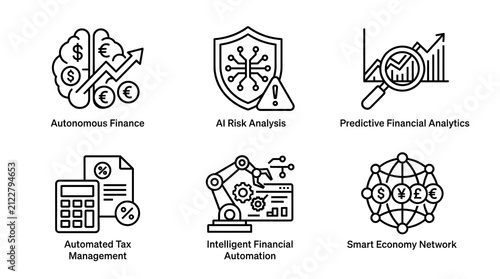 AI Finance and Automated Accounting Line Icon Set