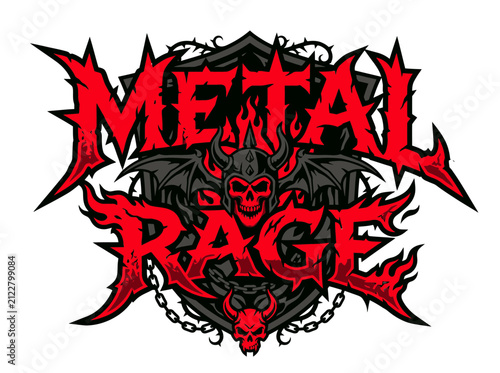 Fotografie Heavy Metal Music Logo with Skulls and Flames