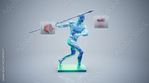 Conceptual 3D animation of a Greek statue with visible muscle anatomy