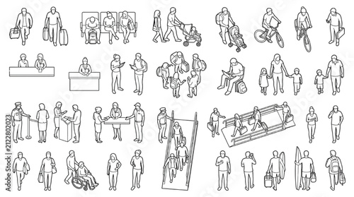 Transit Station Passenger Human Collection Architectural CAD Line Art Pack