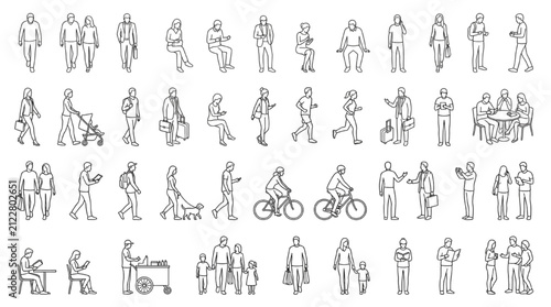 Public Park Pedestrian Human Collection Architectural CAD Line Art Pack