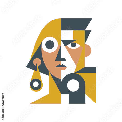Abstract cubist human face portrait graphic.