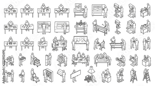 Workshop Technician Worker Human Collection Architectural CAD Line Art Pack