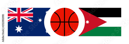 Australia vs Jordan national flags basketball competition banner background