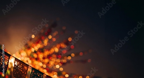 Traditional Mexican Papel Picado Banners with Festive Bokeh Lights, Dia de Muertos Celebration Background