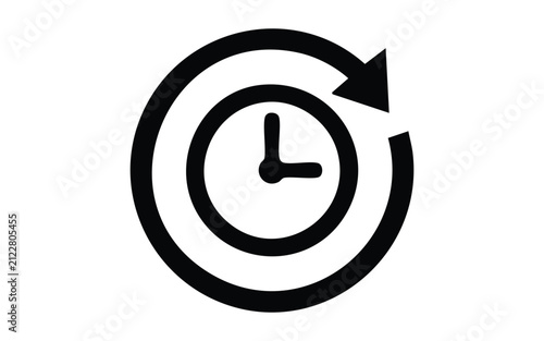 Black clock with circular arrow indicating history or reload