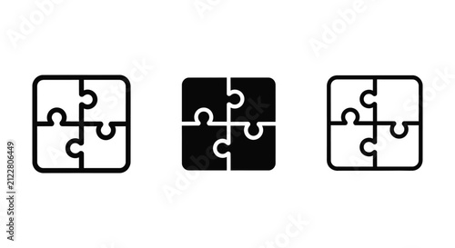 Four interlocking puzzle pieces icon set