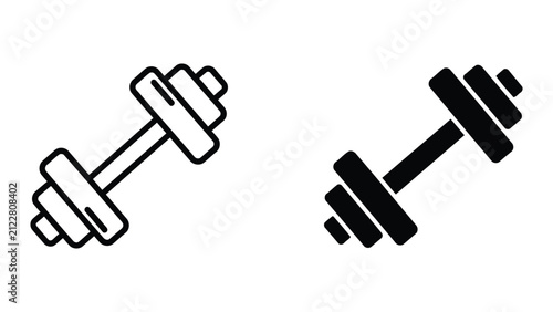 Quadro su tela Dumbbell Icon Set Featuring Solid and Outline Vector Illustrations for Fitness a