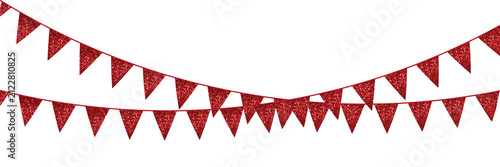 Red bunting flag garlands birthday party. Festive decoration banner.