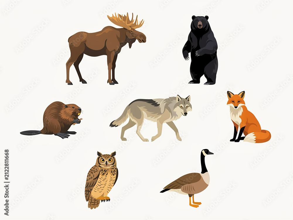 Naklejka premium Cartoon animals illustration set with nature theme