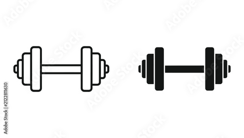 Konstfotografi Dumbbell Weight Lifting Icons Set Featuring Solid and Outline Vector Styles for