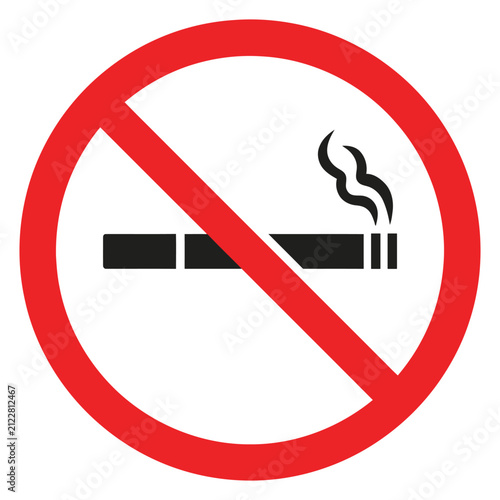 Photography No smoking prohibition sign with red circular border and cigarette icon non smok