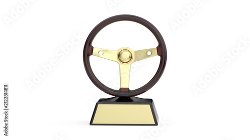 Gold steering wheel award on white background