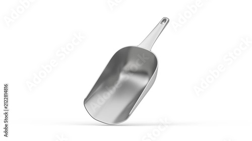 Silver metal scoop on white background