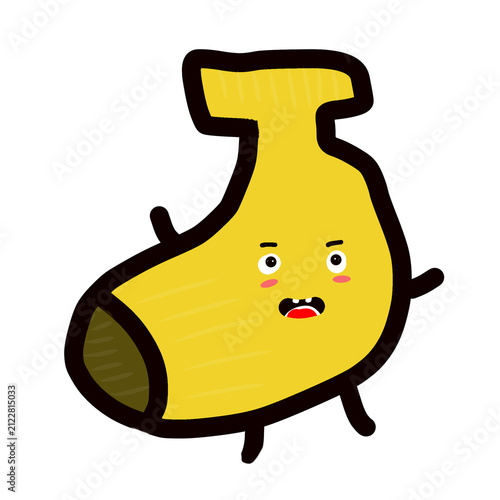 Cute cartoon macaroni pasta character with funny surprised face, isolated on black background, hand drawn sticker style
