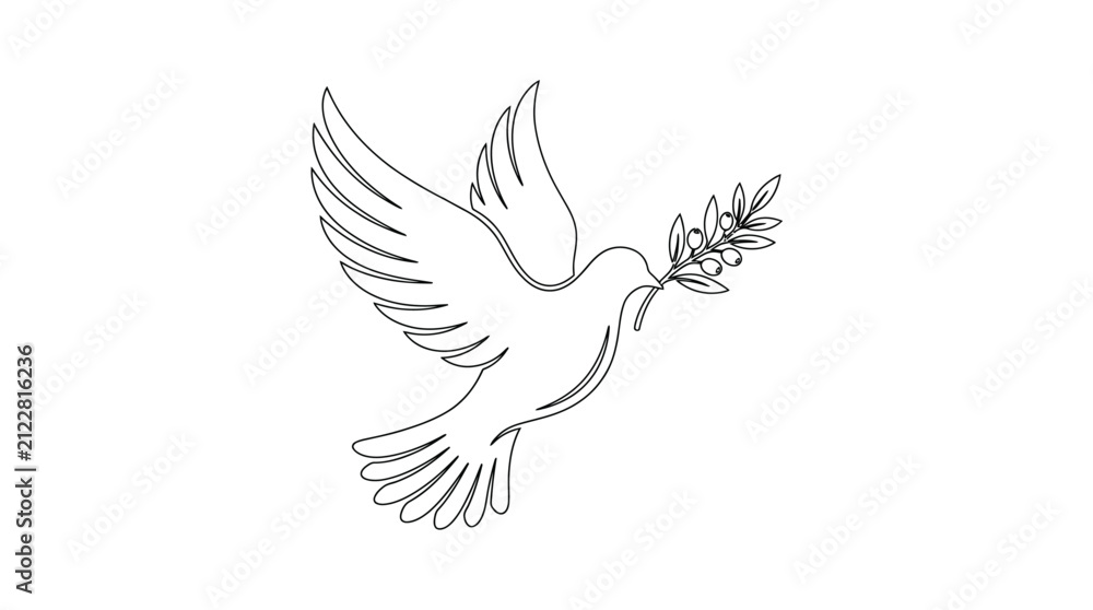 Obraz premium Dove Carrying Olive Branch Black And White Line Silhouette
