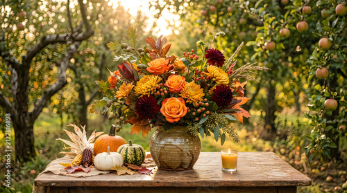 Beautiful autumn floral arrangement for a festive halloween table setting