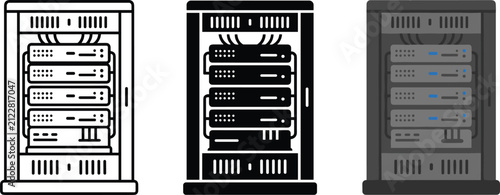Server rack icon set, flat design, vector illustration