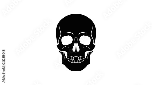 Foto Halloween, Black human skull graphic, rendered as a stark silhouette, is prominently displayed against a plain white backdrop, conveying a strong, singular visual message