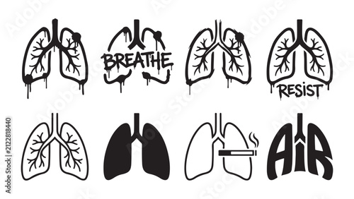 Bild auf Leinwand Graffiti Style Lung Icons Set for Respiratory Health Awareness
