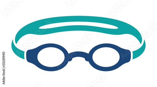 Fotografie Blue and teal swimming goggles with clear lenses.