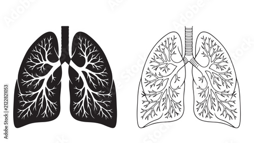 Bild auf Leinwand Human lungs anatomy vector illustration set in black and white