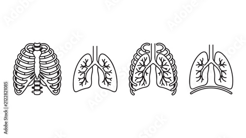 Respiratory System and Rib Cage Line Icon Set