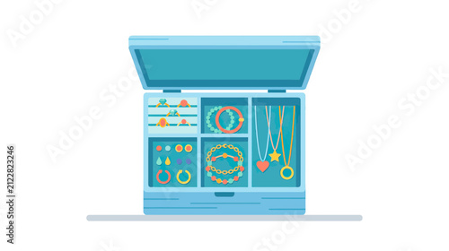 Open Jewelry Box with Accessories Isolated