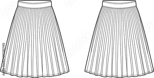 Bild auf Leinwand Gray pleated midi skirts with vertical lines, flat lay