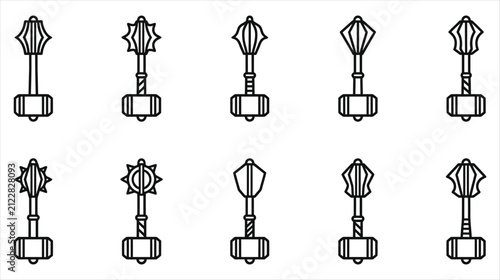 Set of 10 medieval mace club weapon icons collection on a white background
